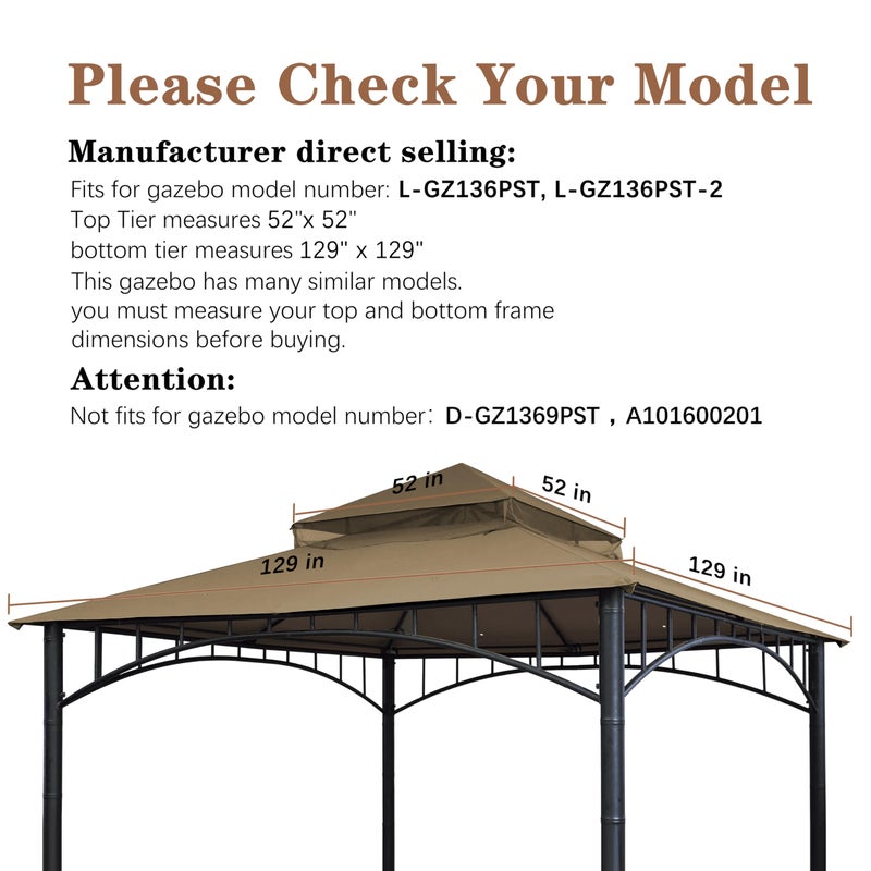 SCOCANOPY Replacement roof for Target Madaga Gazebo Model L-GZ136PST (Khaki) - Image 2